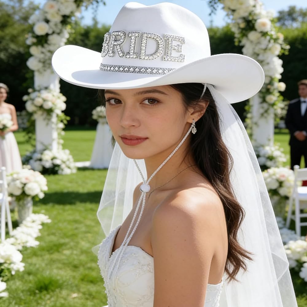 Bride letter cowgirl hoed, strass, cowboyhoed, brede rand