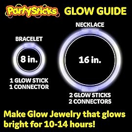 PartySticks White Glow Sticks - 100pk, 8 Glow In The Dark Light Up Party Favors, Decorations and Accessories