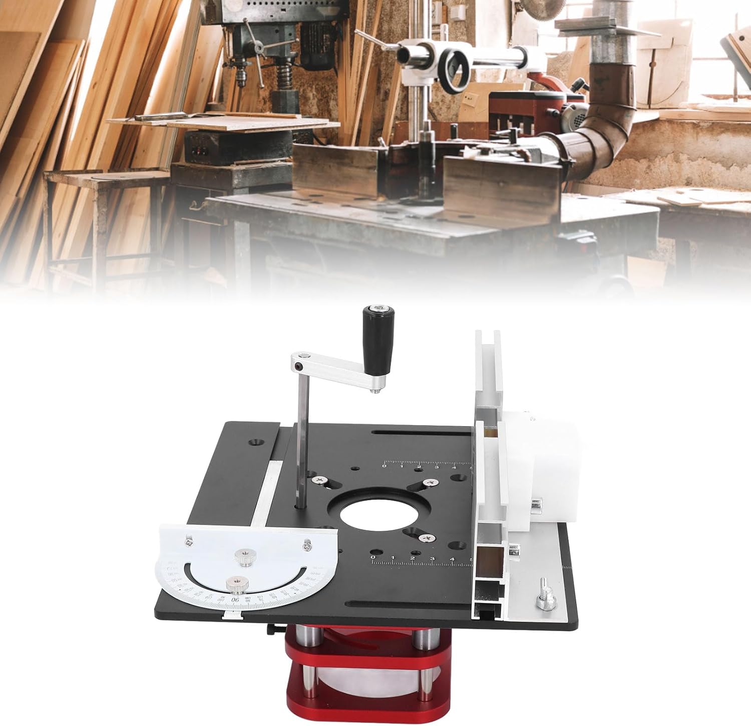 Router Table Lifting System Base, Manual Router Lift Base with 51mm Stroke, Metal Height Adjustment for 64-66mm Motor Diameter Engraving and Slotting Machines
