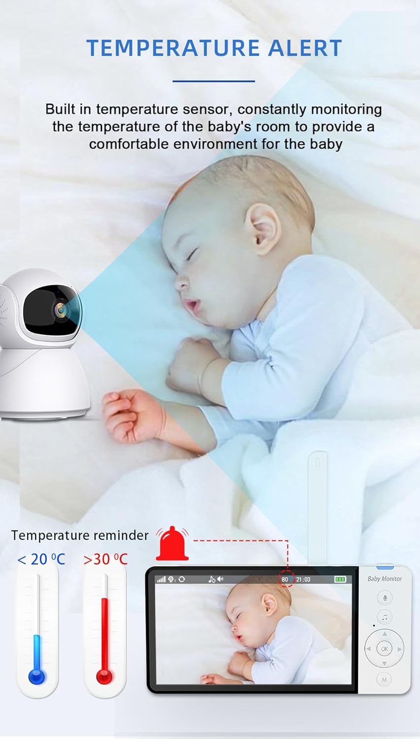 Diagram showing temperature alert feature with visual indicators for too cold and too hot.