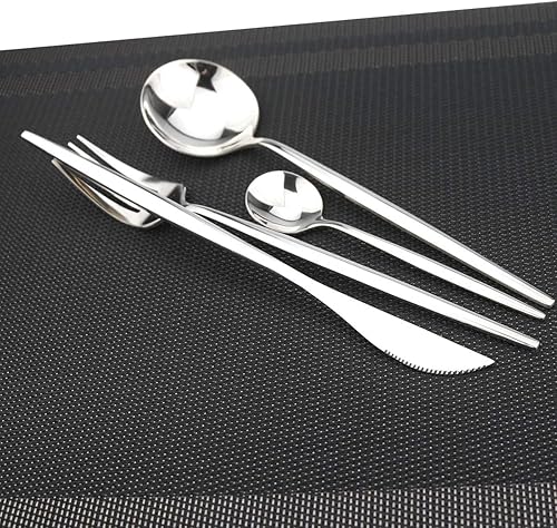 Miniatura 4 de Set de cubiertos Gugrida, juego de cubertería reutilizable, de acero inoxidable 18/10, set de cubiertos reflejantes, ideal para reuniones familiares