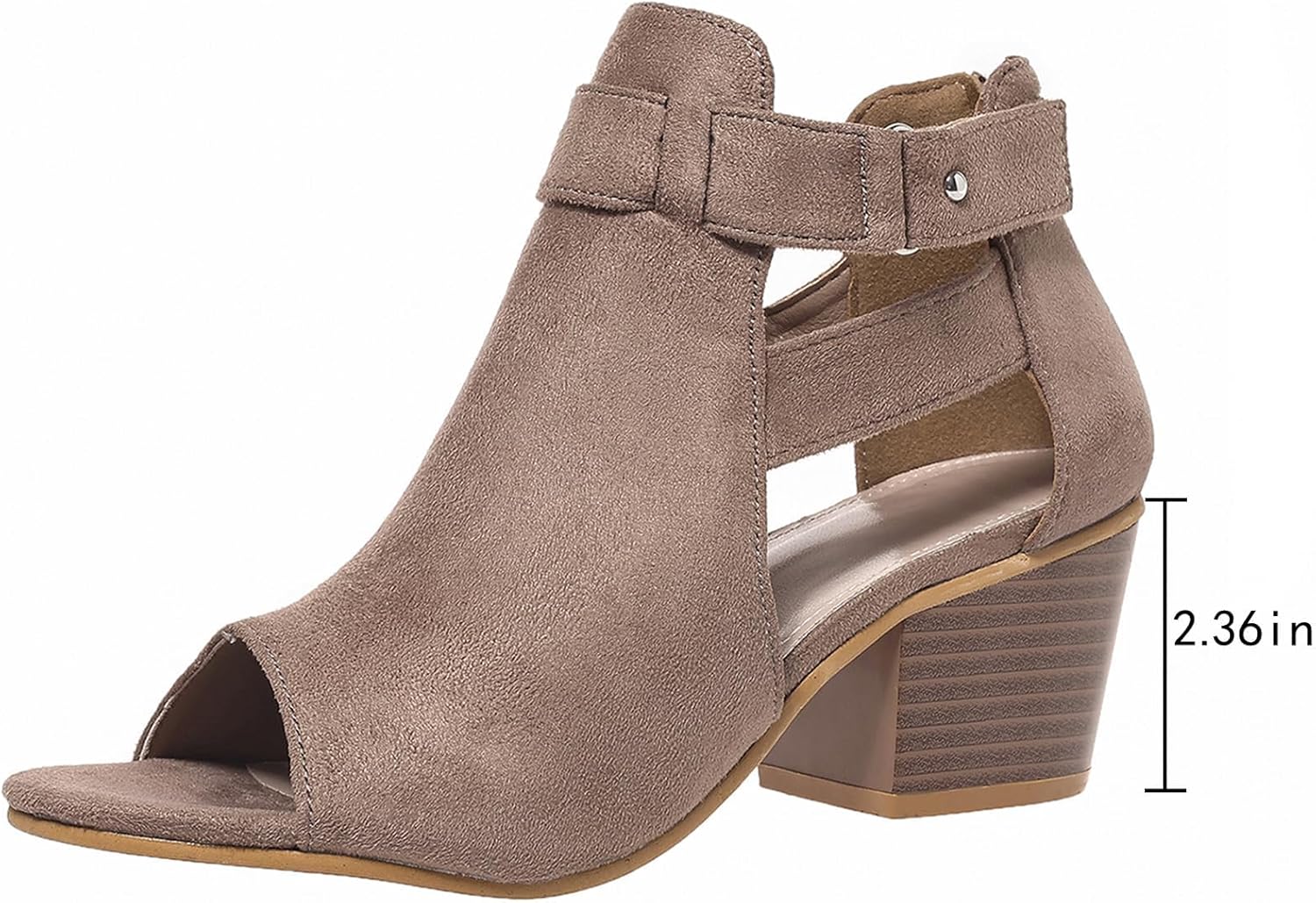 ZBYY Womens Peep Toe Ankle Booties Chunky Heels Cutout Back Zipper Sandals Suede Side Ankle Strap Dress Sandals - Image 6