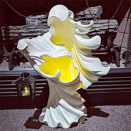 Miniatura 9 de Decoraciones de Halloween, escultura de fantasma sin rostro, bruja mensajera aterradora del infierno, farol LED, estatua de resina para el hogar,