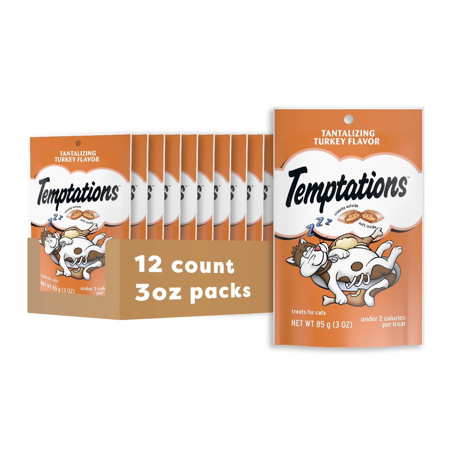 Temptations Classic Crunchy and Soft Cat Treats Tantalizing Turkey Flavor, 3 oz. Pouch (Pack of 12)