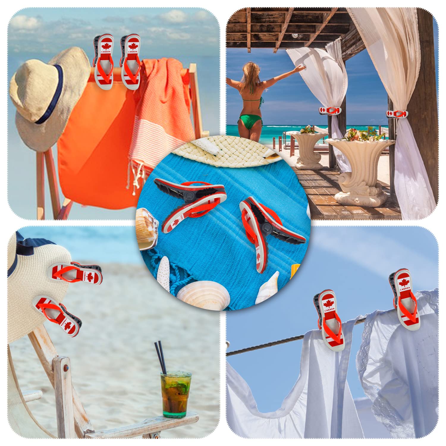 4 Pinces à Serviette De Plage Motifs Fun - Pastèque, Surf, Glace, Ananas, Pour Fixer Tapis Contre Le Vent - 11