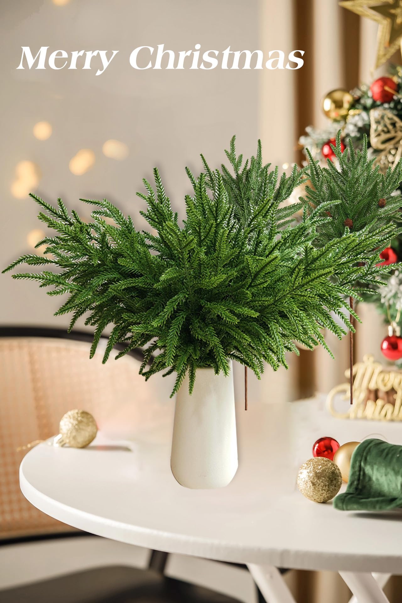 Norfolk-Kieferzweige für Weihnachten, 45,7 cm lang, künstliche Norfolk-Tannenzweige, künstliche Grünpflanzen, Norfolk-Kieferstiele für Weihnachtsdekoration, 20 Stück