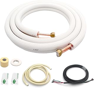 TAUROX 10FT Mini Split Line Set 1/4" & 3/8" O.D Copper Pipes Tubing and 3/8" White Thickened PE Insulation Coil, for Mini Split Air Conditioning or Heating Pump Equipment and HVAC with Flared Nuts.