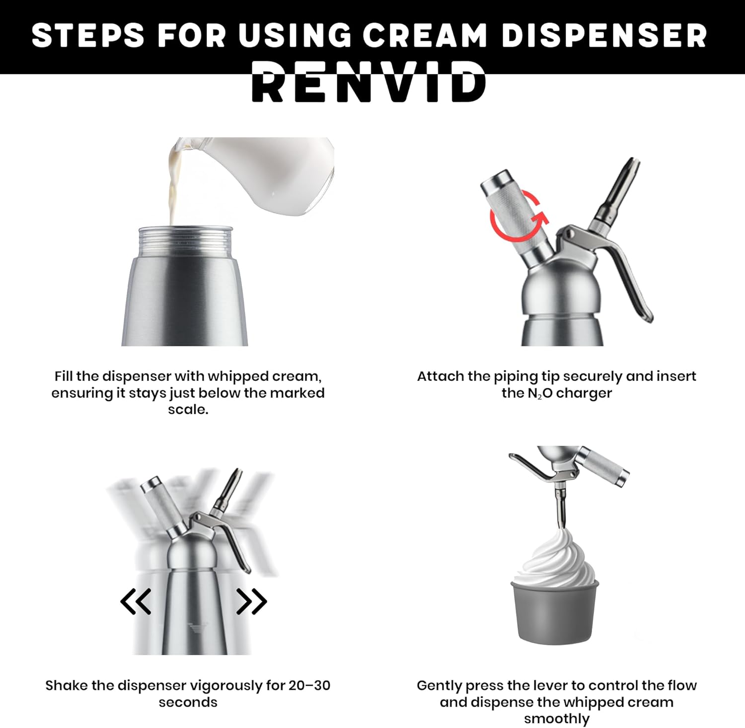 Professional Whipped Cream Dispenser–500mL Aluminium Whip Maker Canister with 2 Sets of Stainless Steel & Plastic Tips, Cleaning Brush & Mesh Storage Bag–Leak-Proof & Easy to Use for Homemade Desserts