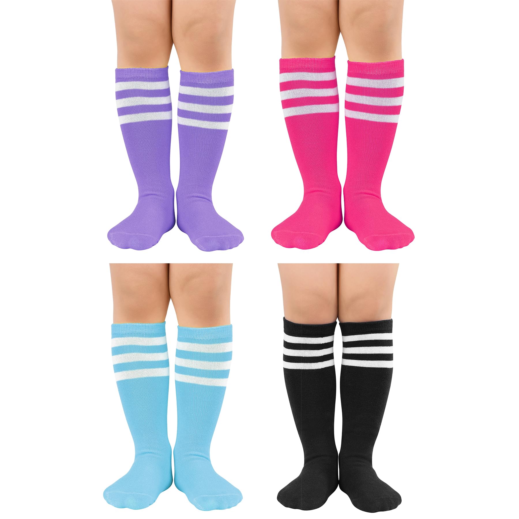Zando 4 Pairs Kids Soccer Socks Athletic Youth Boys Girls Knee High Socks