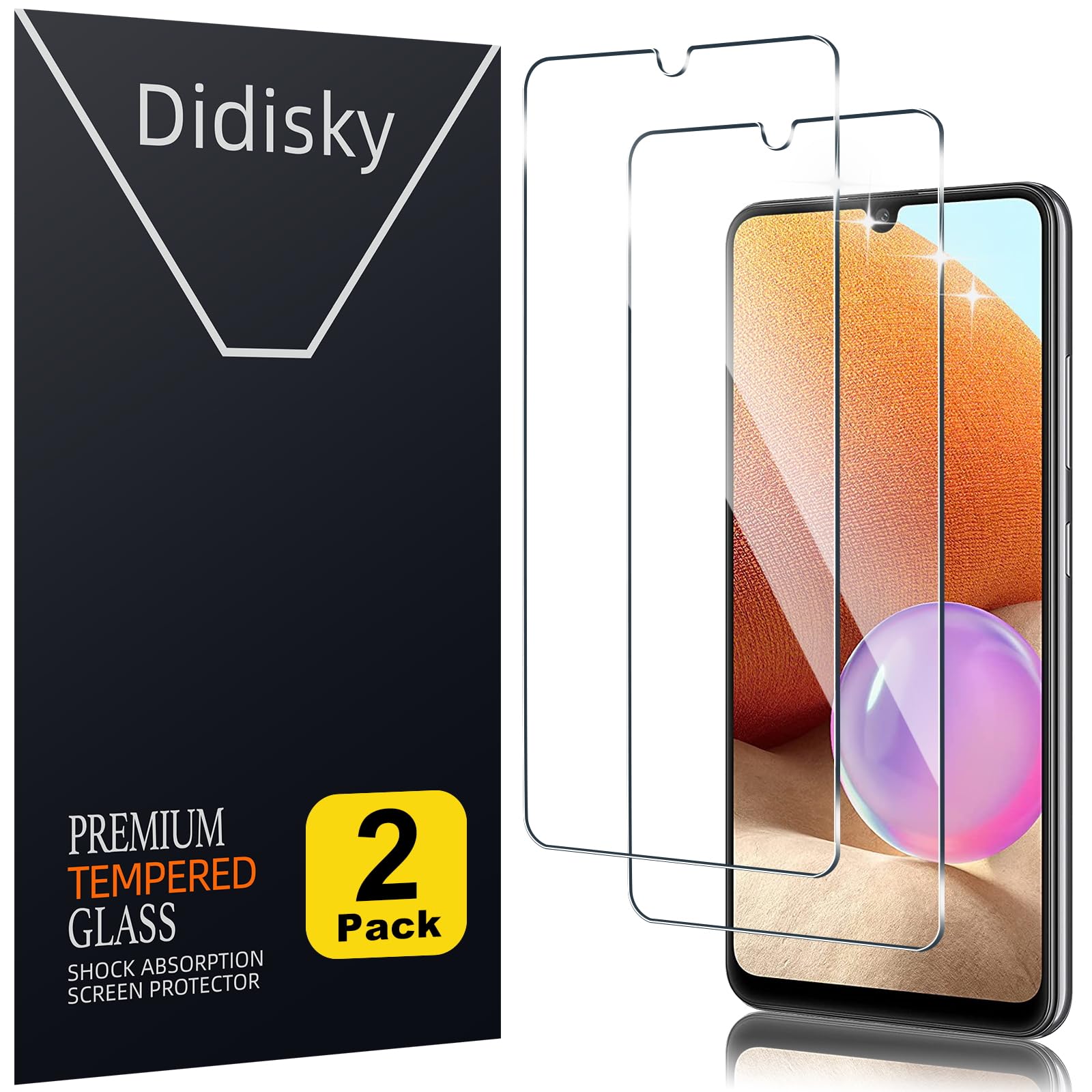 Didisky Lot de 2 Protecteur Verre Trempé pour Samsung Galaxy A32 4G, Film Protection écran, dureté 9H, Pas de Bulles, Haute définition