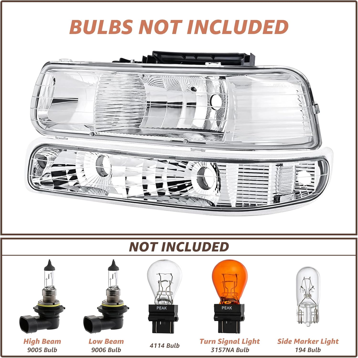 Turn Signal Bumper Lamp Assembly Compatible with 1999-2002 Chevy Silverado 2000-2006 Suburban Tahoe, Black Bumper Parking Turn Signal Lights Left + Right Pair