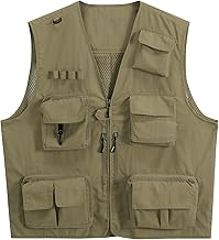 YOUTHUP Gilet de Pêche pour Hommes à l'extérieur avec Multi-Poches Gilet Léger Respirant à Séchage Rapide pour Pêche en Camping