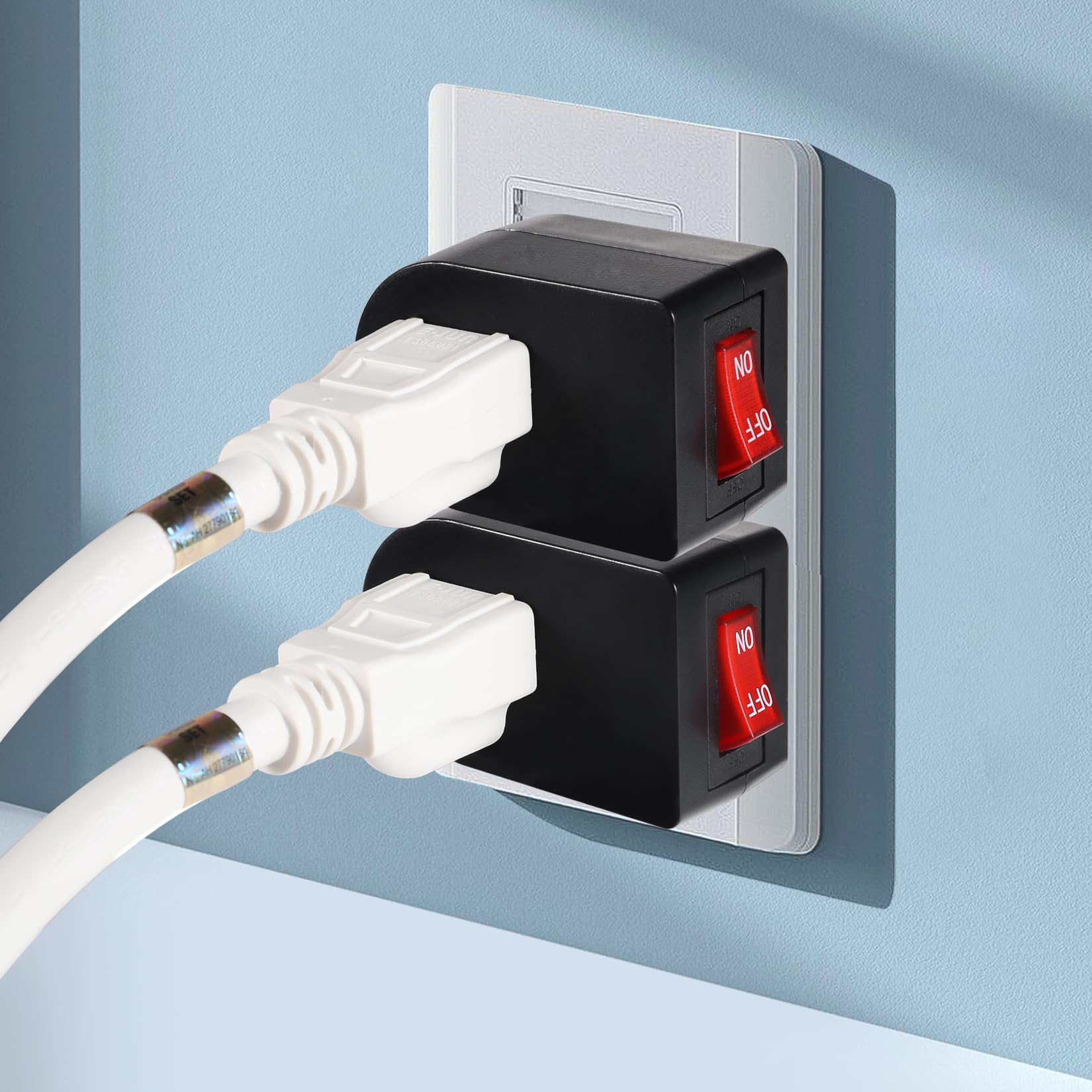15A Wall Tap Adapter VSEER Grounded Outlet With Double Switch - 2 Port ...