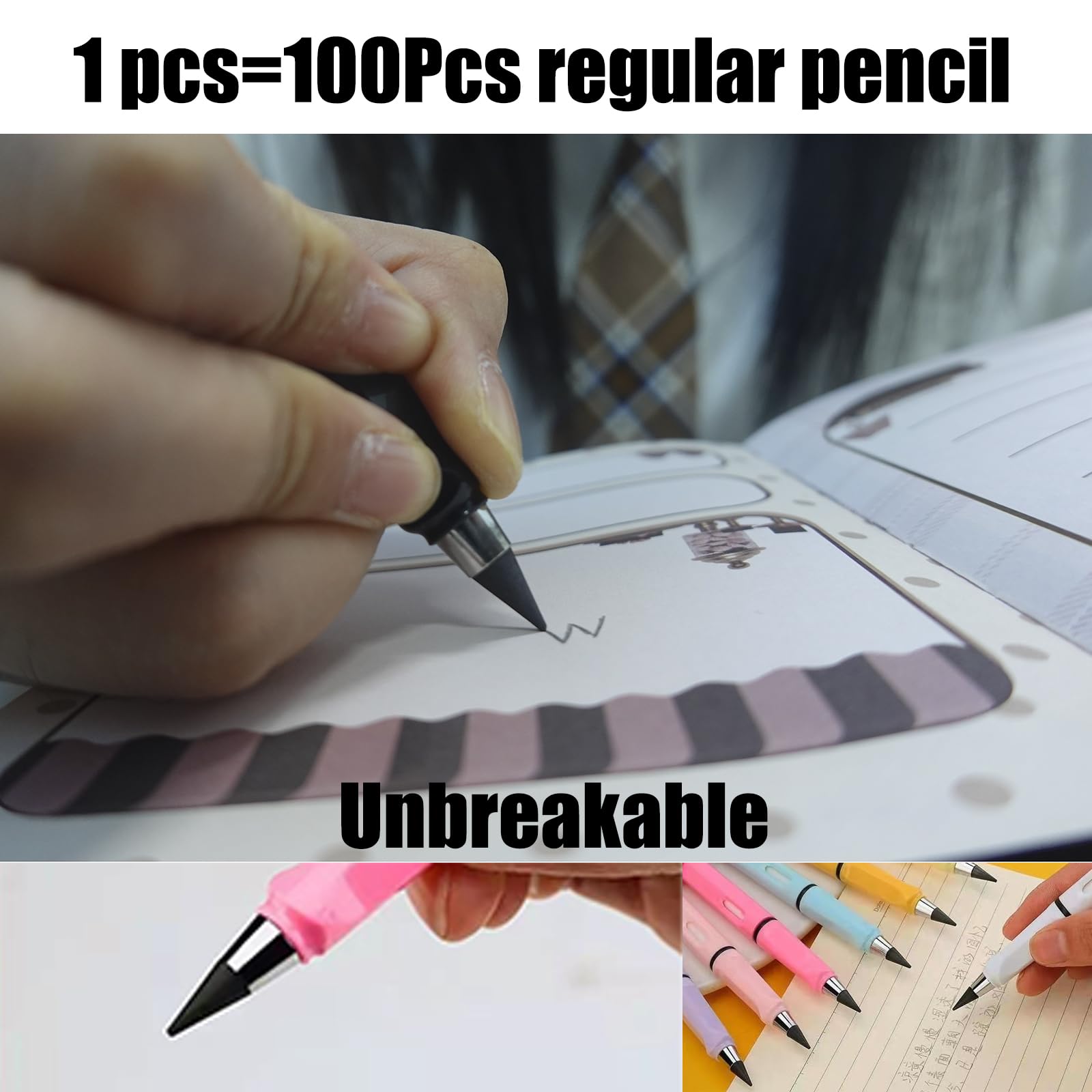 XNJIHWA 12PCS Infinity Pencils Black Refill Pencil Inkless Everlasting Pencil with Eraser and 12pcs Replacement Nibs for Writing Drawing - Image 4
