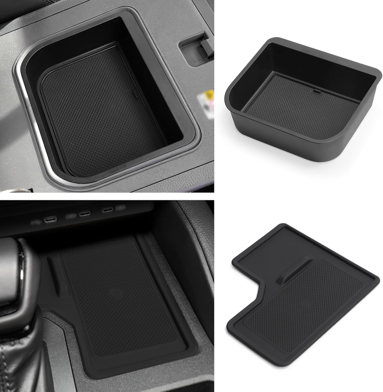 smabee 2PCS Fit for 2024 2025 2026 Toyota Land Cruiser Prado 250 Center Console Cool Box Organizer + Wireless Charging Protective Mat Accessories Black (Not Fit 1958 Model)