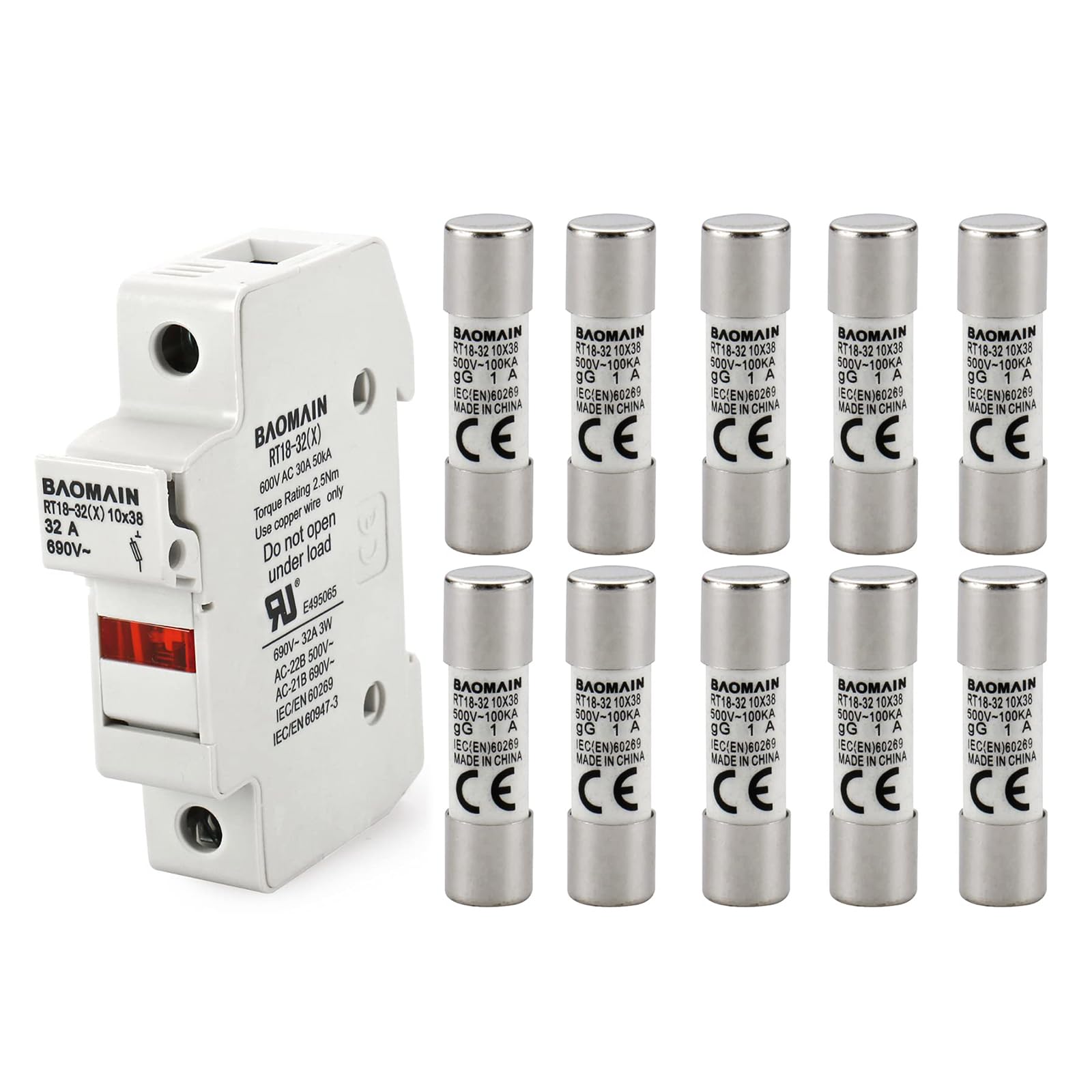 Amazon.com: Baomain RT18-32 Fuse Holder Base with 10x1A Ceramic
