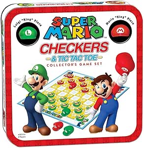 USAOPOLY Super Mario Checkers &amp; Tic-Tac-Toe Collector's Game Set | Featuring Super Mario Bros - Mario &amp; Luigi | Collectible Checkers and TicTacToe Perfect for Mario Fans