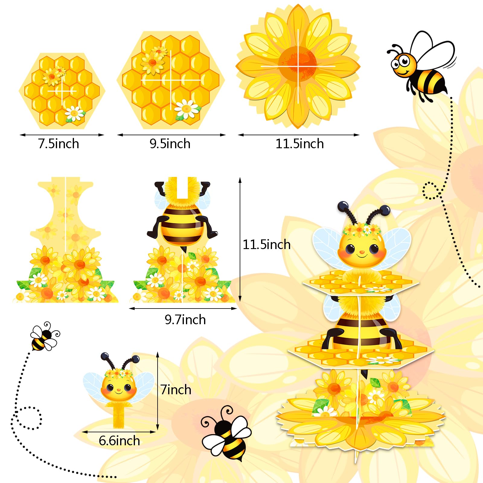 3-stöckiger Cupcake-Ständer Bienen-Gänseblümchen – Süße Dessert-Etagere Für Geburtstag & Party