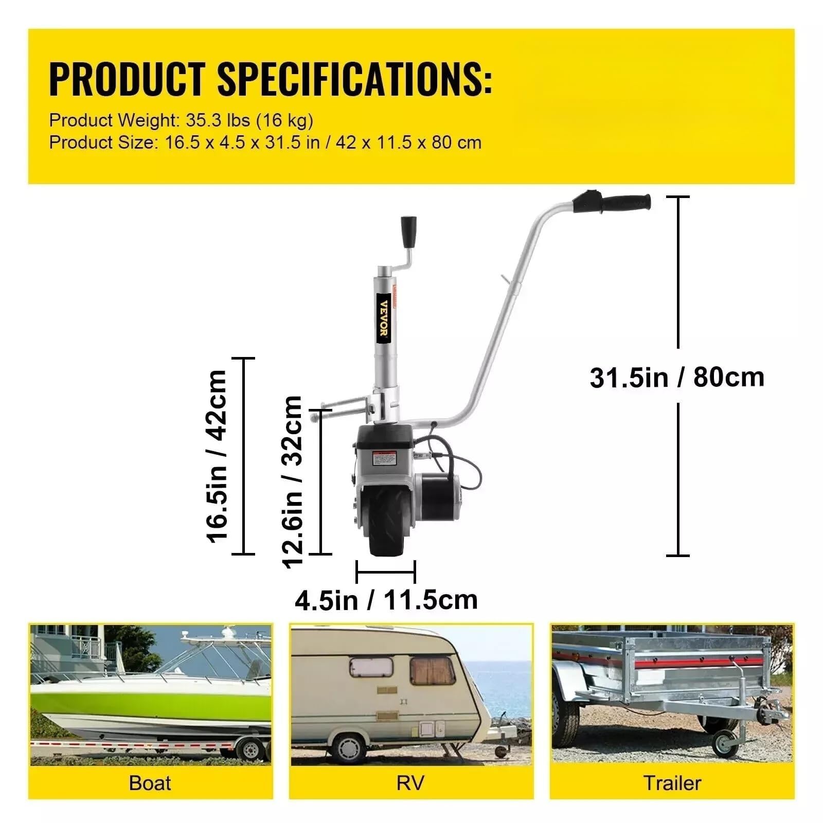 Ruota di Sostegno per Rimorchio, Carrello rimorchio Elettrico Carico Max Di 2270KG 12V/350W Cric Di-Rimorchio Barca Di Manovra Del Trasloco