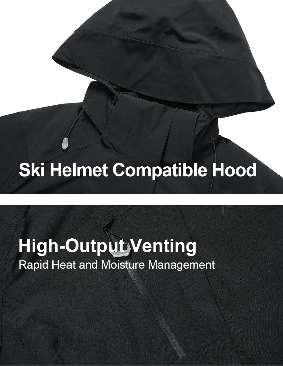 fit space Women's Pro Ski Jacket, Waterproof 15K Snowboard Jacket, Insulated Winter Coat with Helmet Hood & Armpit Vents - Image 6