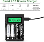 POWEROWL AA AAA Rechargeable Battery Charger, 4 Bay LCD Smart Battery Charger for Ni-MH AA AAA Rechargeable Batteries, Independent Slot & USB Fast Charging