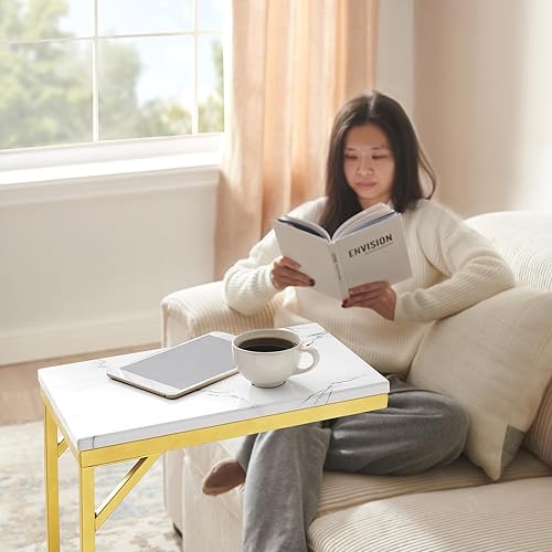 Miniatura 5 de Mesa auxiliar en forma de C, mesa de sofá pequeña con marco de metal, mesa auxiliar de altura ajustable para sofá, sala de estar, dormitorio, mesita