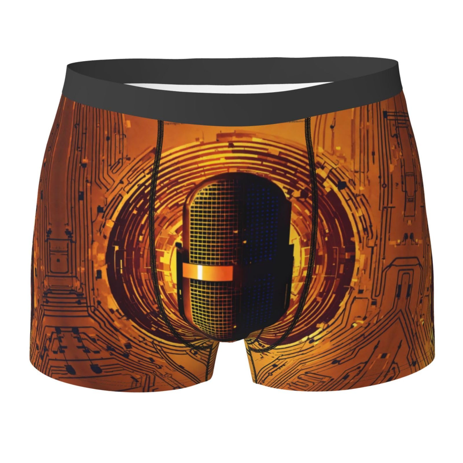 Wurton Unisex Black Microphone With Music Note Print Men's Boxer Briefs Trunks Underwear Athletic Underwear Moisture-Wicking Performance, L