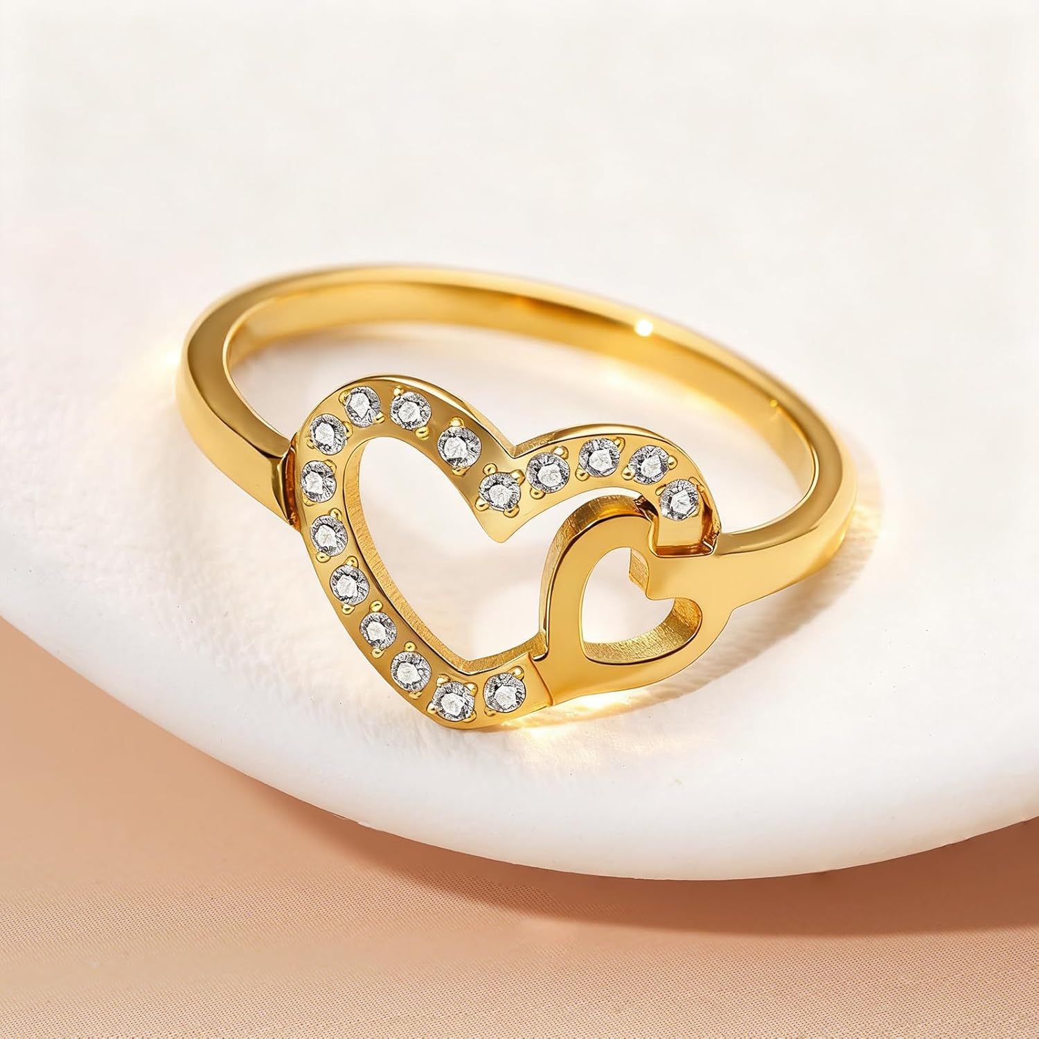 Love Heart Engagement Promise Ring - Gold Silver Tone Wedding Ring for Women Stainless Steel with CZ Size 5-9 - Image 5