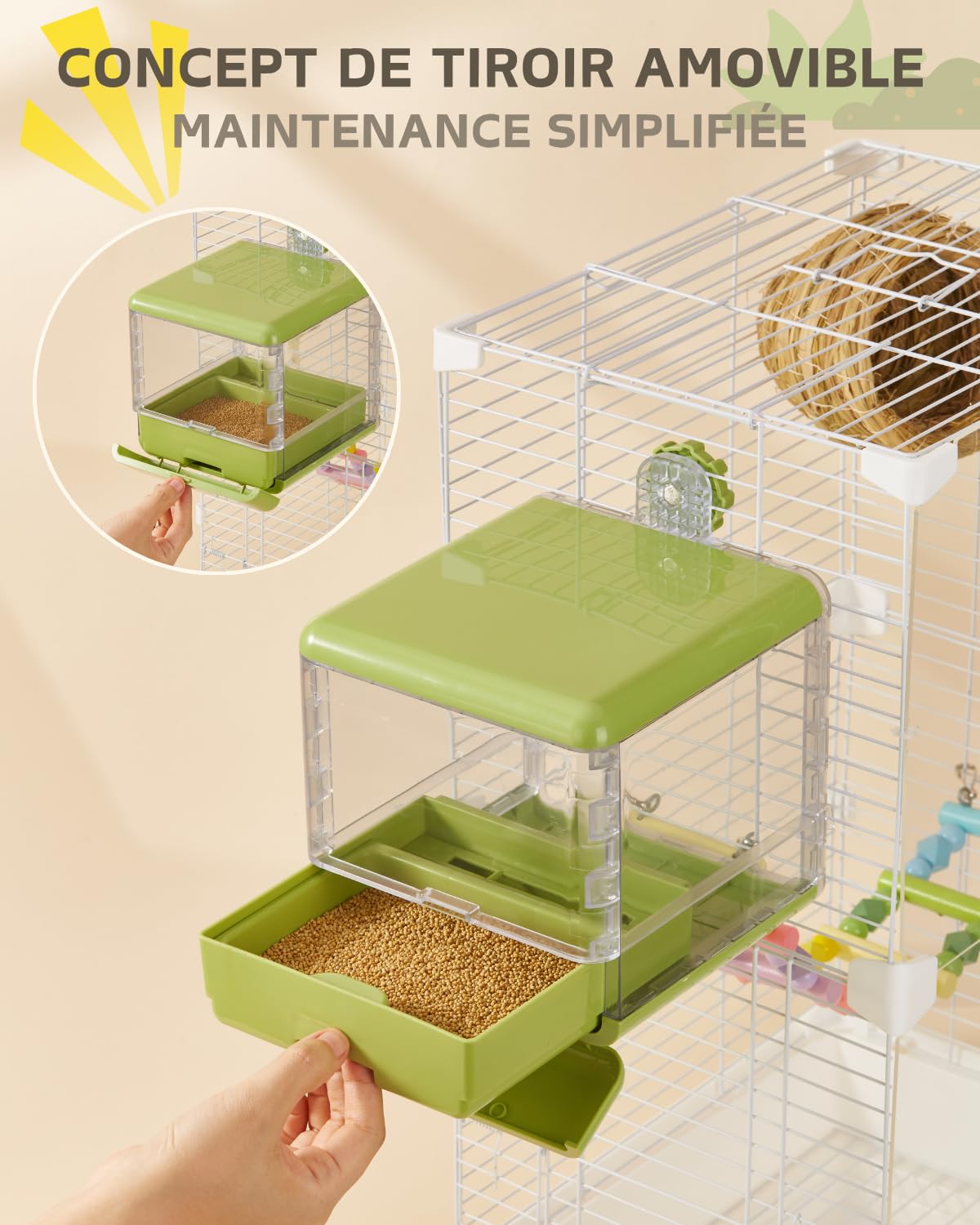 Bain d'oiseaux pour Cage, Bol Suspendu pour Oiseaux, Accessoires pour Cage à Oiseaux adaptés aux Oiseaux de Petite et Moyenne Taille, perroquets, inséparables, pinsons, perruches (Vert)