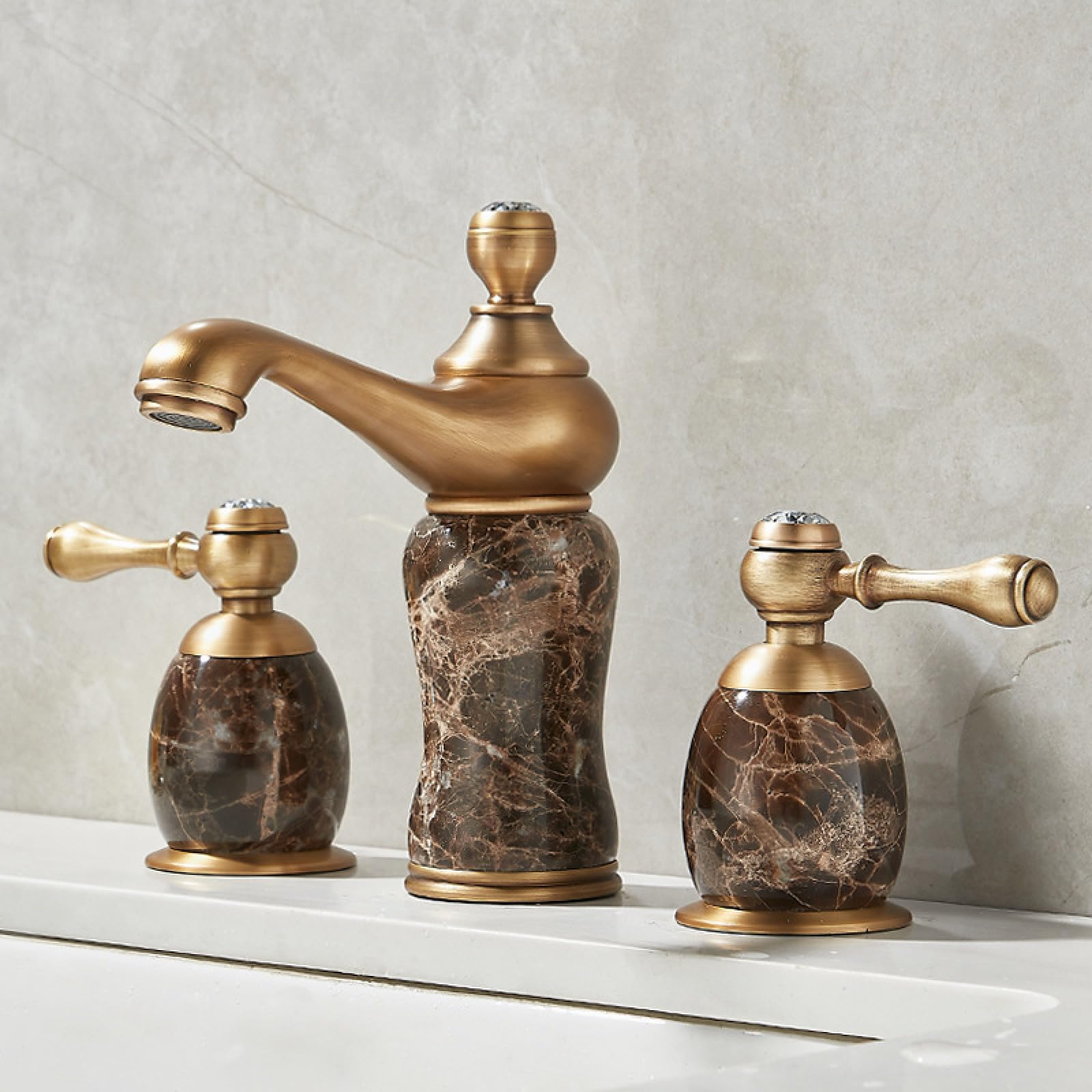 Bathroom Bronze, Marble, Jade Three-Hole Faucet