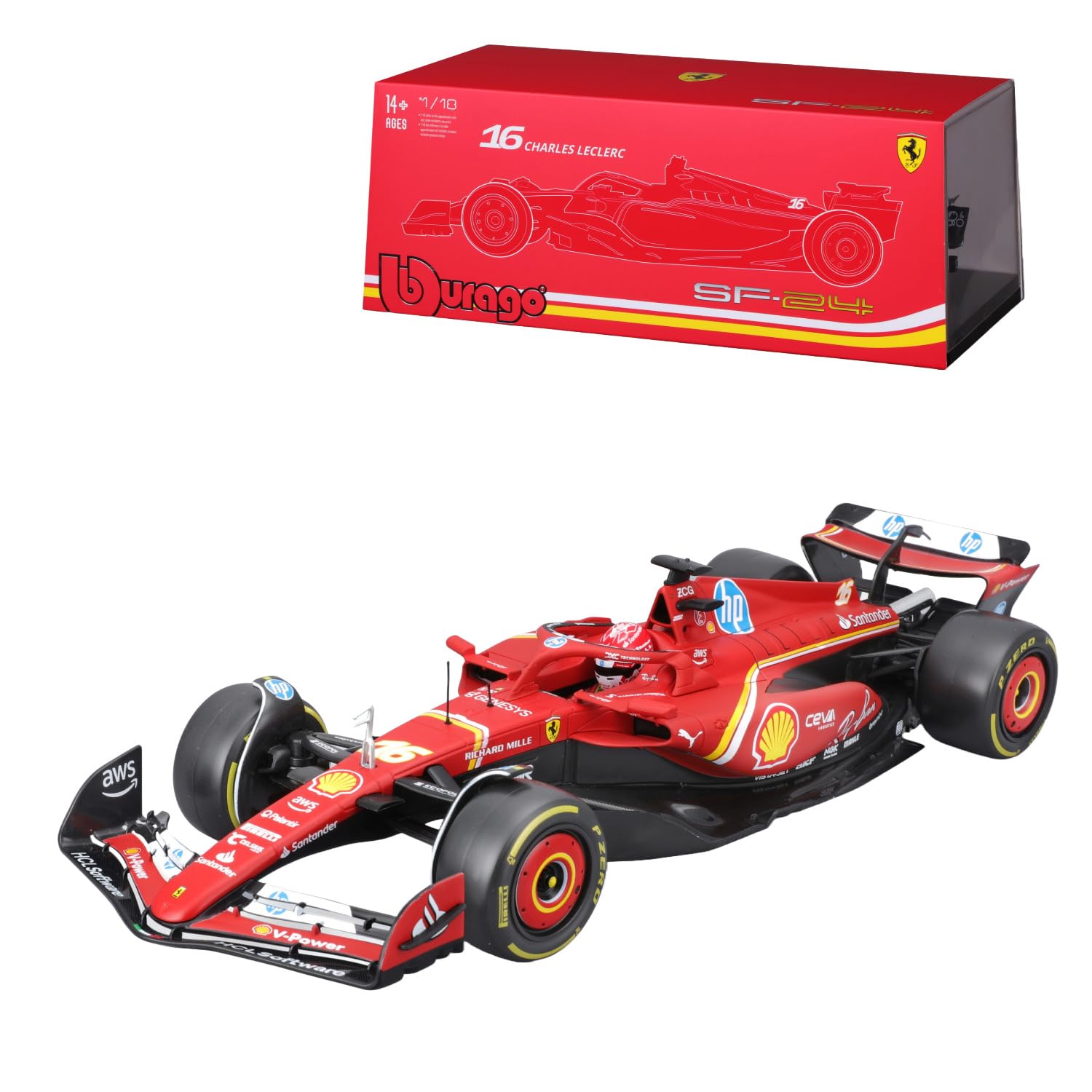 Bburago Formula 1 F1 FERRARI SF-24 (2024) WITH HELMET LECLERC