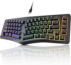 7KEYS Teclado ergonômico com fio, mini teclado dividido compacto, 69 teclas, luz de fundo 14+ RGB, cabo USB tipo C removível, digitação natural e confortável para desktop, Windows, PC, laptop, Mac