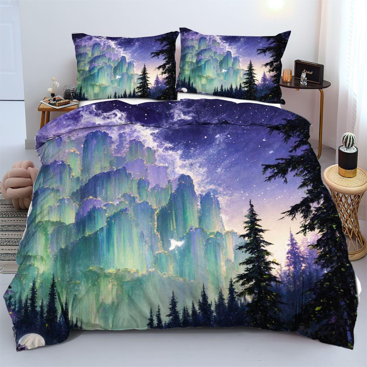 Housse de couette 90x190 cm ciel violet en microfibre pour lit enfant