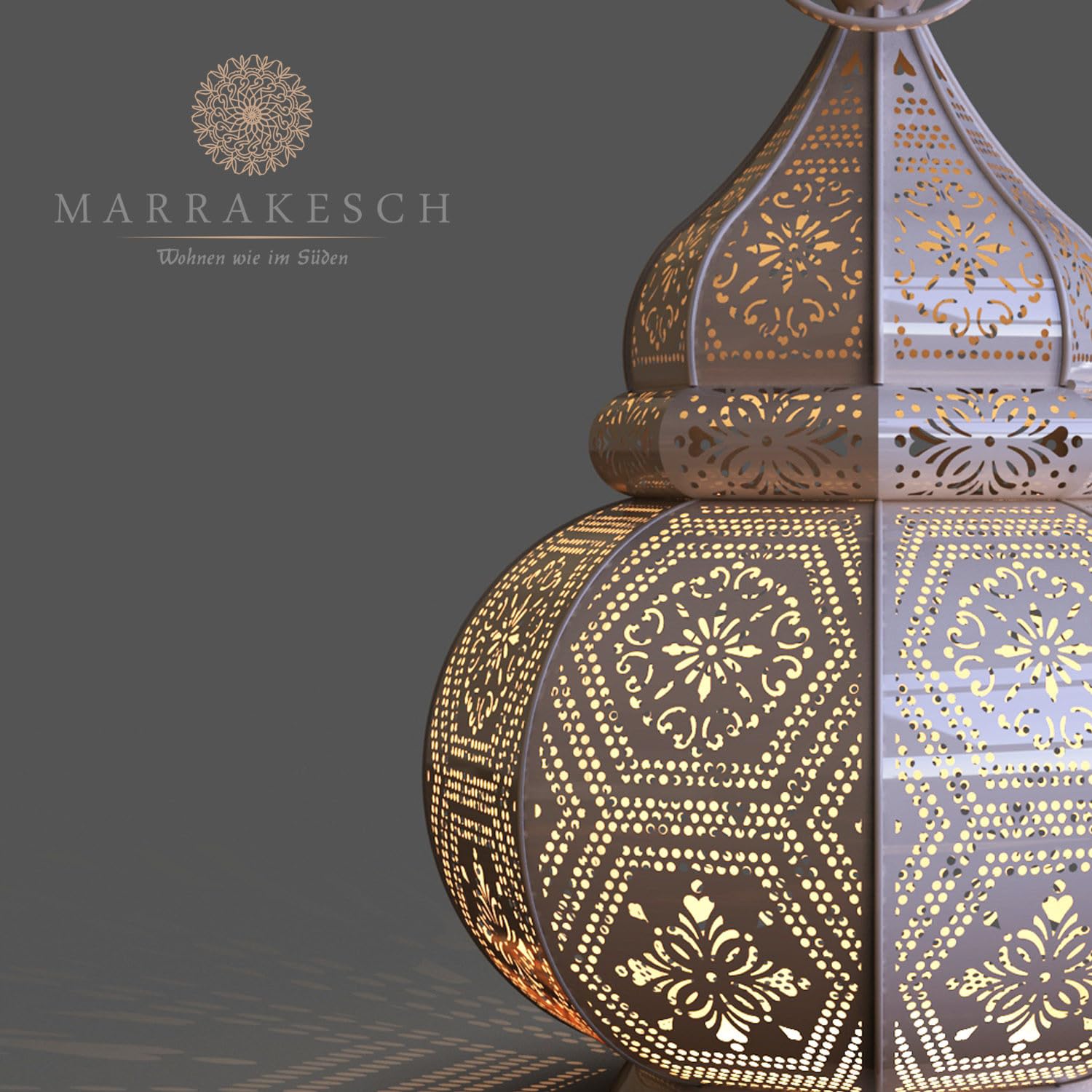 2er Set Orientalische Laterne Maha aus Metall weiß Gold 28 cm Deko