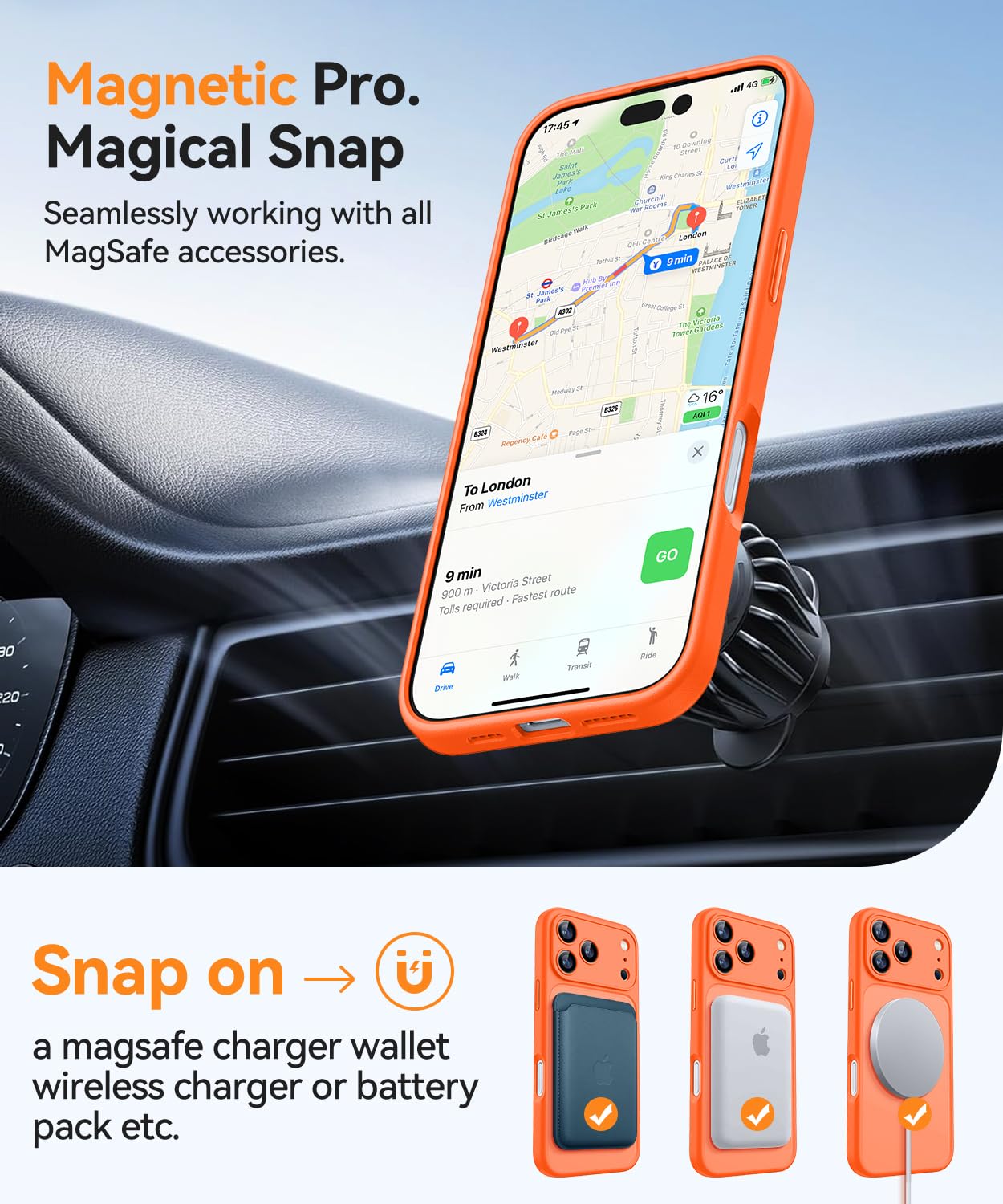 CANSHN Cover Magnetica per iPhone 17 Pro Max(6,9 Pollici), Compatibile con MagSafe, [Protezione Completa Della Fotocamera], Custodia Traslucida Opaca Protettiva Sottile Antiurto,Arancione
