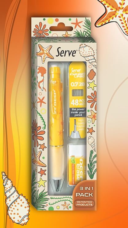 Serve Doğa Desenli Deep Kalem, Deep Silgi ve Deep Min, 0.7 mm, Hardal Sarısı