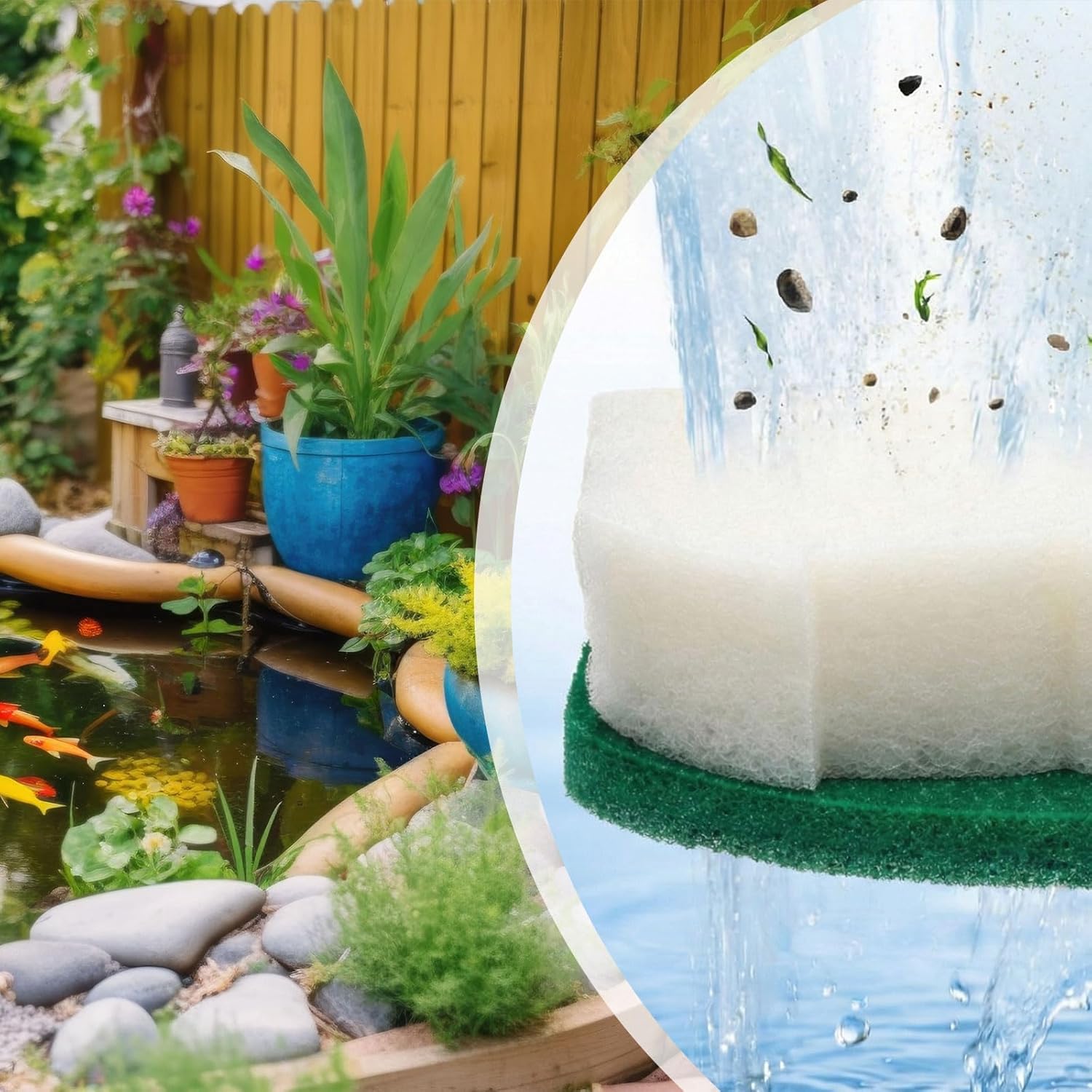 2 Sets/14 Pack Pond Filter for Ponds, Maintenance Replacement Media Kit Suitable for Inpond 5-in-1 200 Gallon Model, 2 Reusable Foam Filter & 12 Polymer Wool Pads(Fit 200)