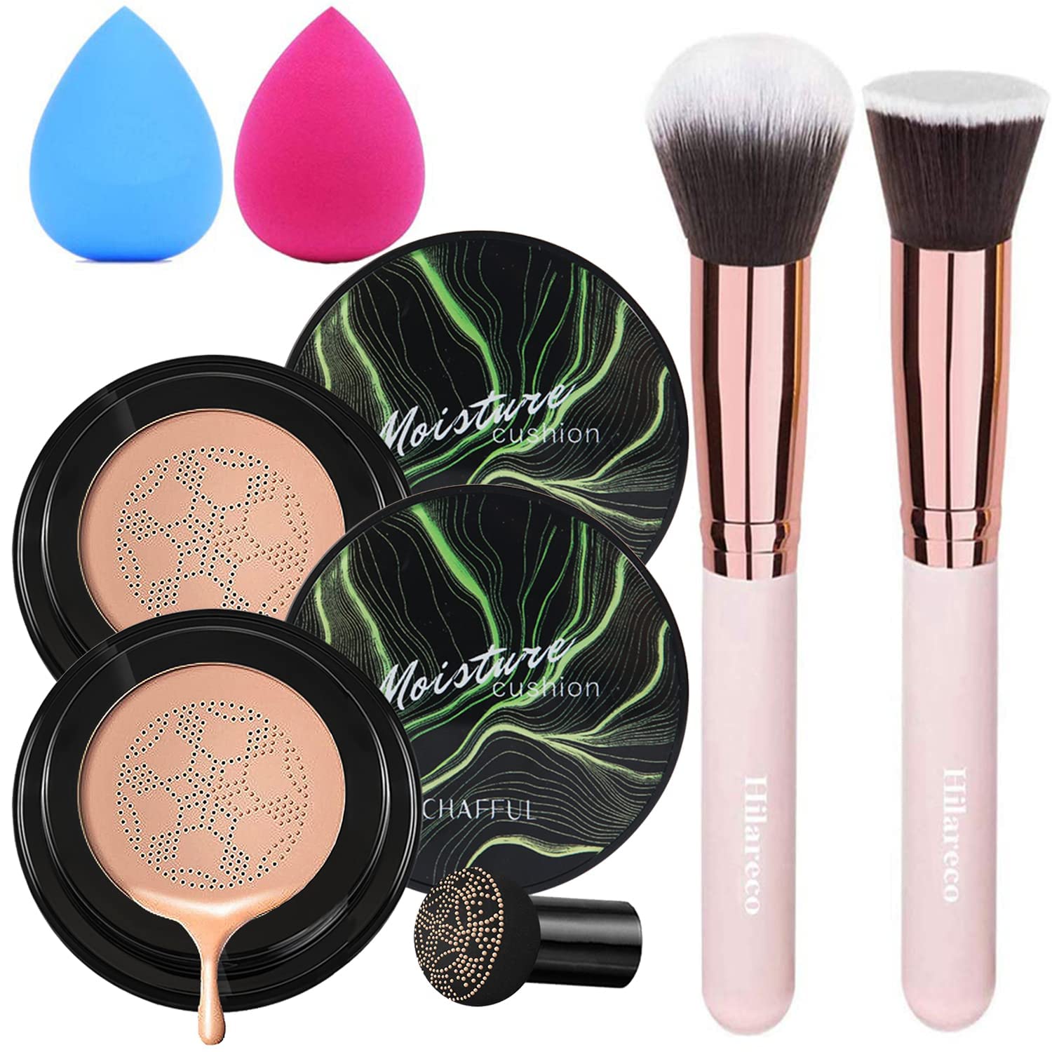 2 PCS Mushroom Head Air Cushion CC Cream Nature Foundation,Foundation Brush Powder Brush,Moisturizing Concealer, Bright Makeup Base Long Lasting with