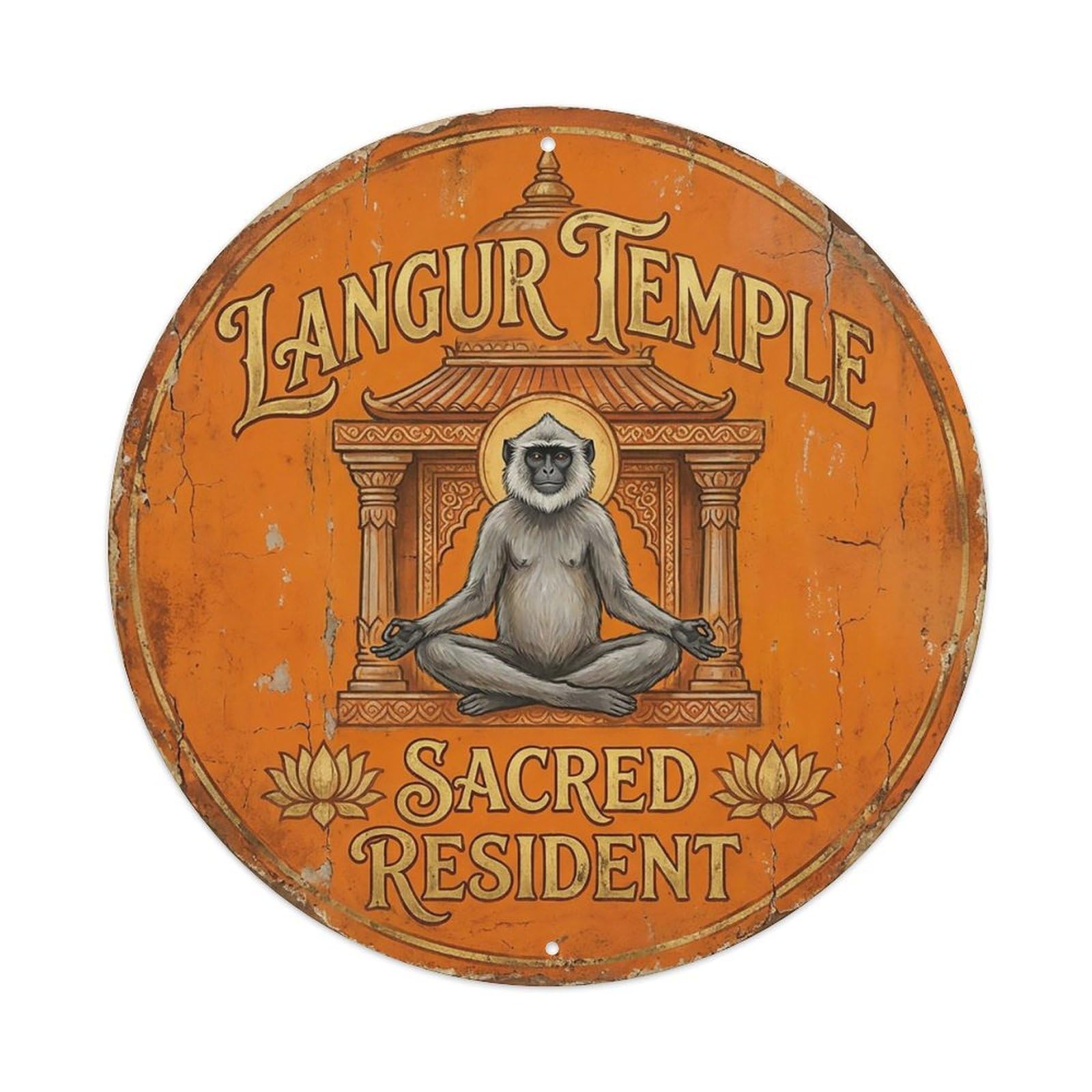 Cxhjca 8X8inch(20X20cm) Langur Temple Sacred Resident Metal Tin Sign