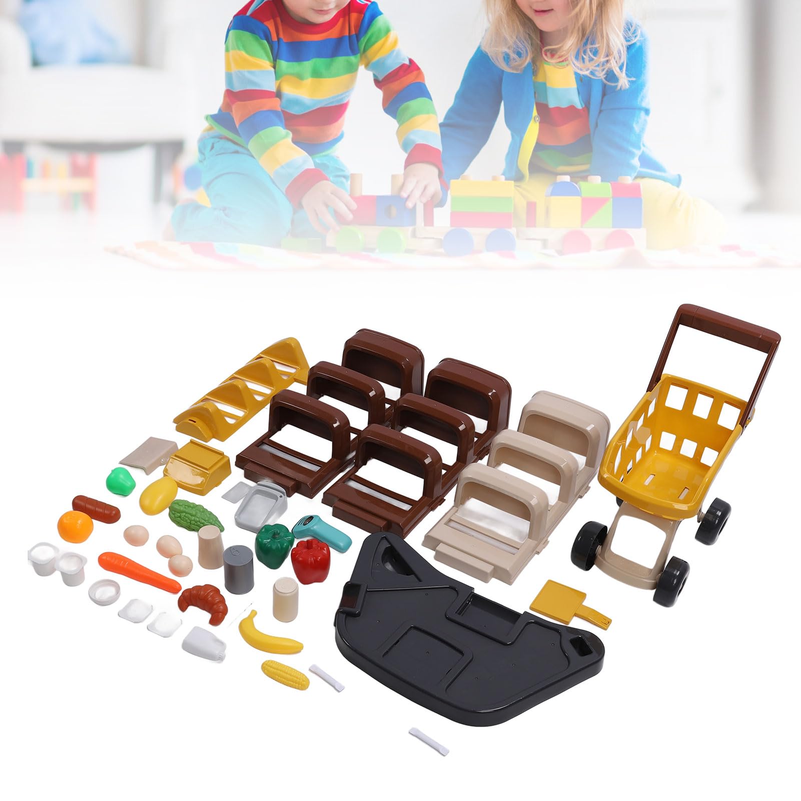 Alomejor Set da Gioco per il Negozio di Alimentari per Bambini, con Scanner Funzionante e Registratore di Cassa per il Carrello della spesa. Gioca a Giocattoli Alimentari