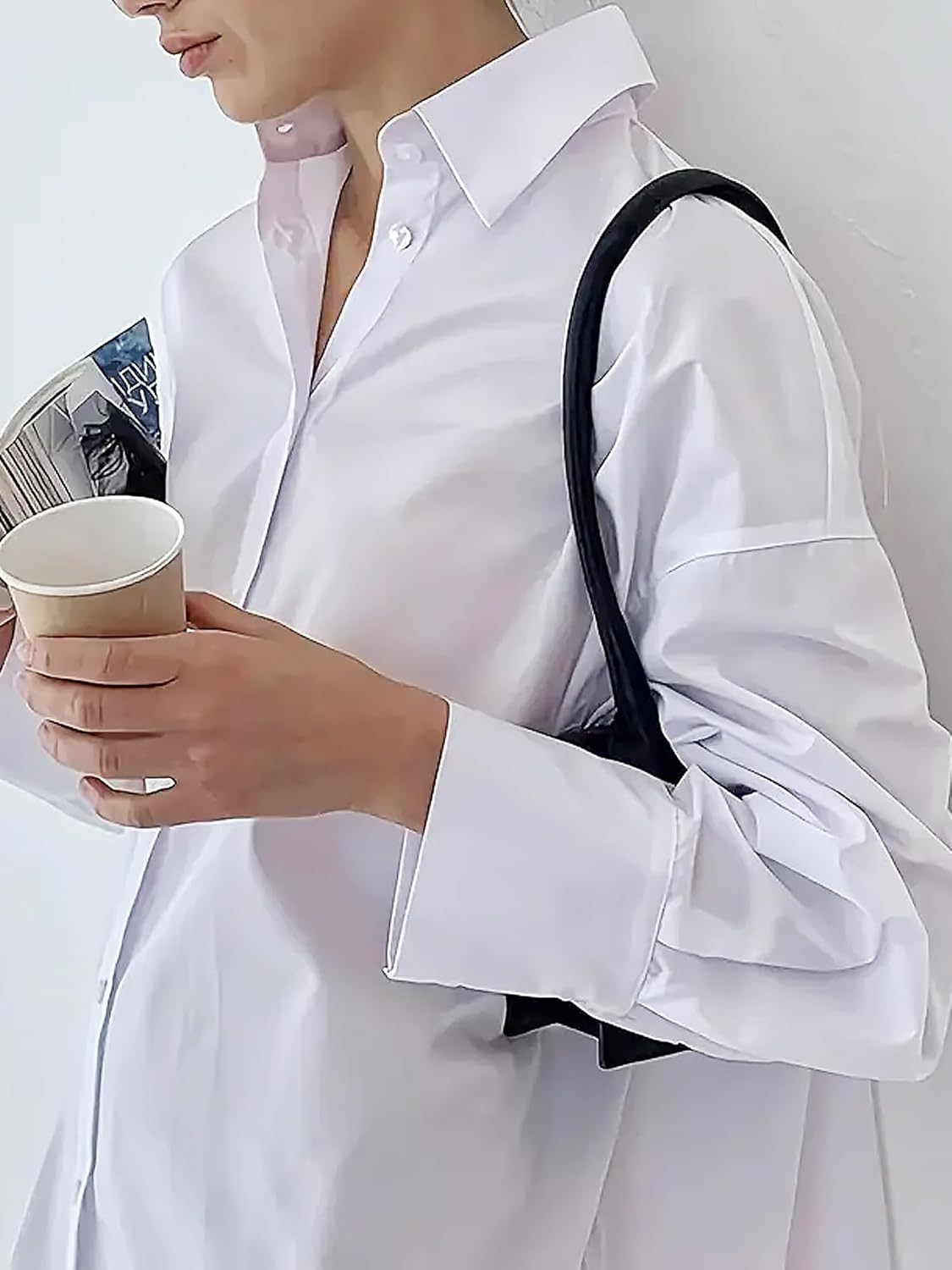 SUNNOW Women's Casual Shirt Dress Collared V Neck Button Down Loose Long Sleeve Tunic Mini Dresses - Image 3