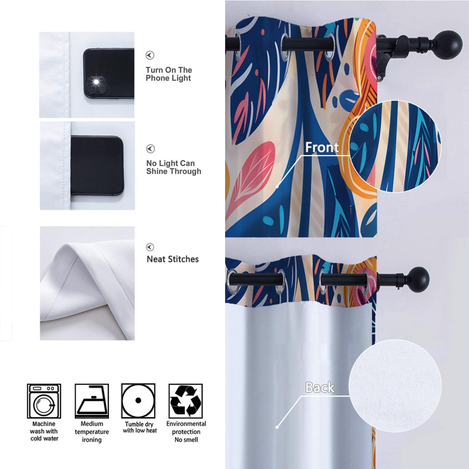 Boho-Stil Vorhänge Retro Blumen Fenstervorhänge Wärmeisolierte Vorhänge Ethnische exotische Verdunkelungsvorhänge für Schlafzimmer Wohnzimmer 2 Paneele H210xB200