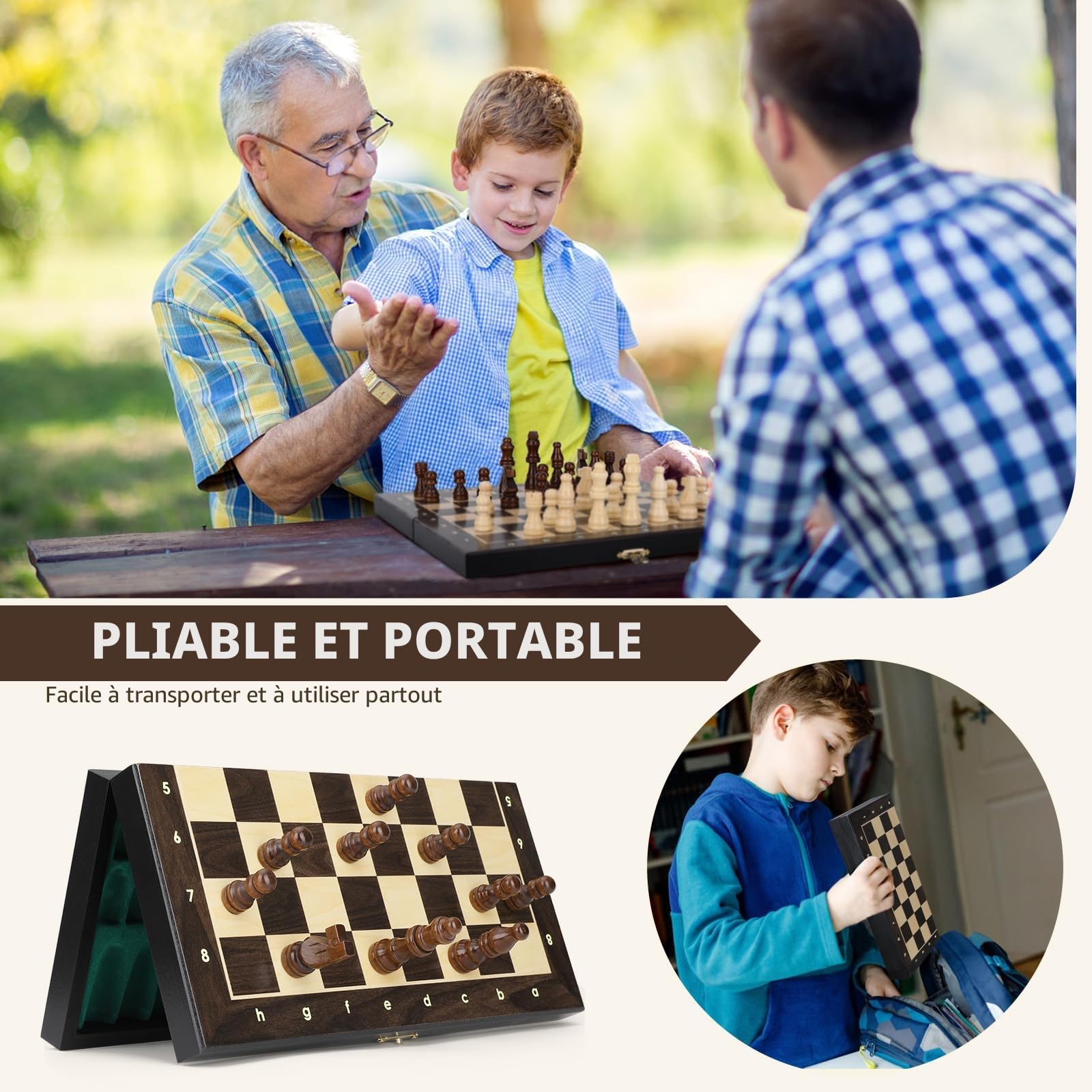 Peradix Jeu d'échecs Magnétique en Bois 30 cm – Échiquier Pliable avec 34 Pièces d'échecs – Jeux d Echec pour Adultes et Enfants