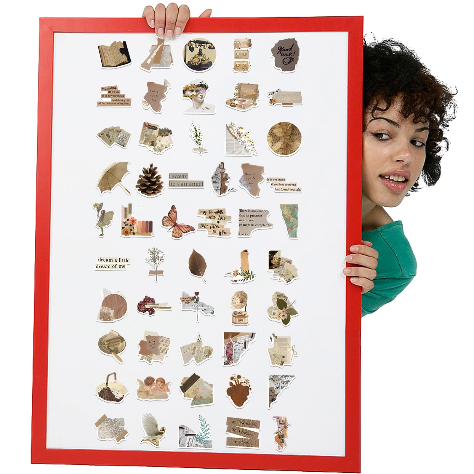 Set di 60 adesivi estetici vintage per scrapbooking, carini