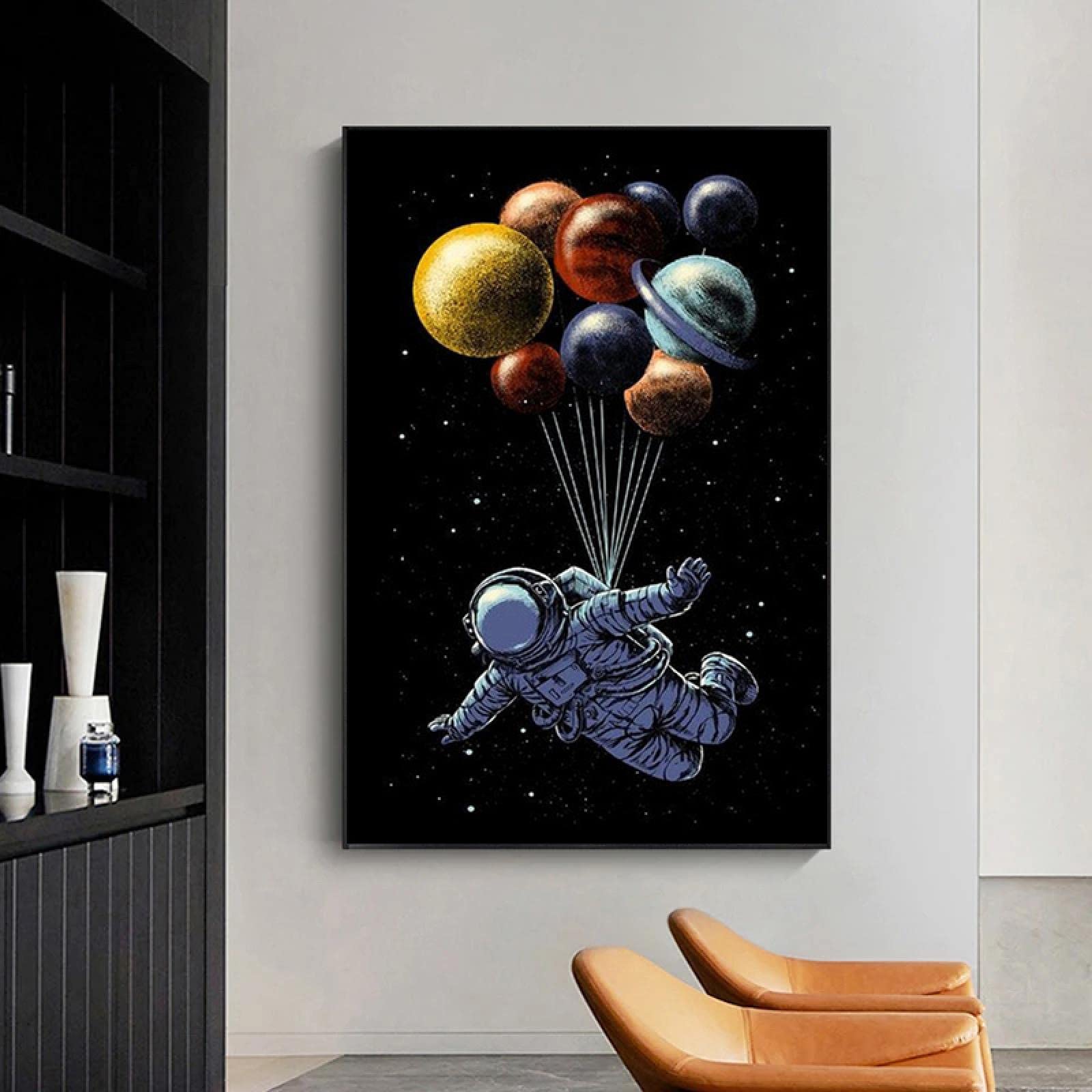 Amazon｜抽象漫画アート宇宙飛行士キャンバス絵画宇宙旅行者のポスター