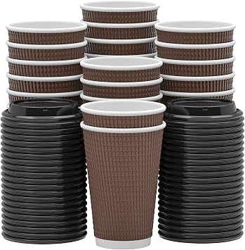 Qunclay Disposable Coffee Cups with Lids,16 oz 80 Pack Togo Hot Paper Coffee Cup with Leak-Proof Lid To Go for Hot/Cold Beverages Insulated Reusable Drinks Corrugated Ripple Cups Brown
