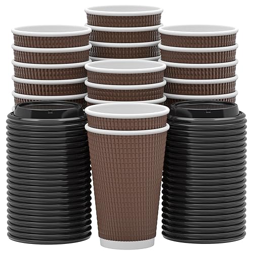 Qunclay Disposable Coffee Cups with Lids,16 oz (80 Pack) Togo