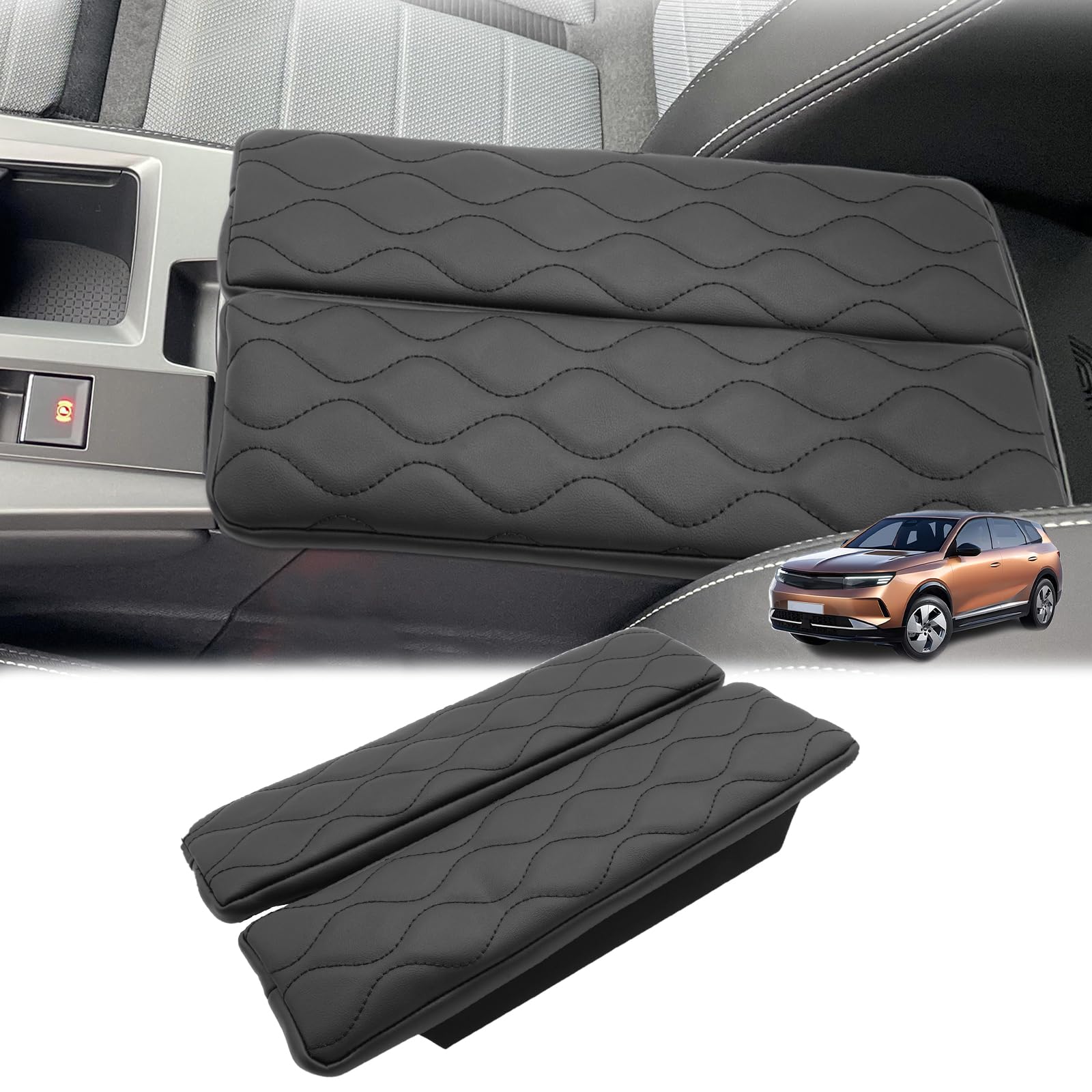 GAFAT Compatibile con 2025 Opel Grandland GS EV Elettrico Hybrid 2025 2026 Copribraccioli, Grandland 2025 Protezione Bracciolo, Copertura Cuscino in Pelle PU, 3 CM Aumenta Ispessito, Allevia Fatica