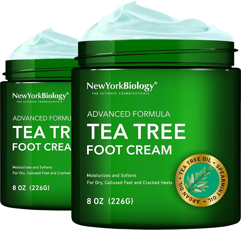 New York Biology Tea Tree Oil Foot Cream for Dry Feet and Rough Heels - Moisturizing Foot Cream - 8 oz - Pack of 2