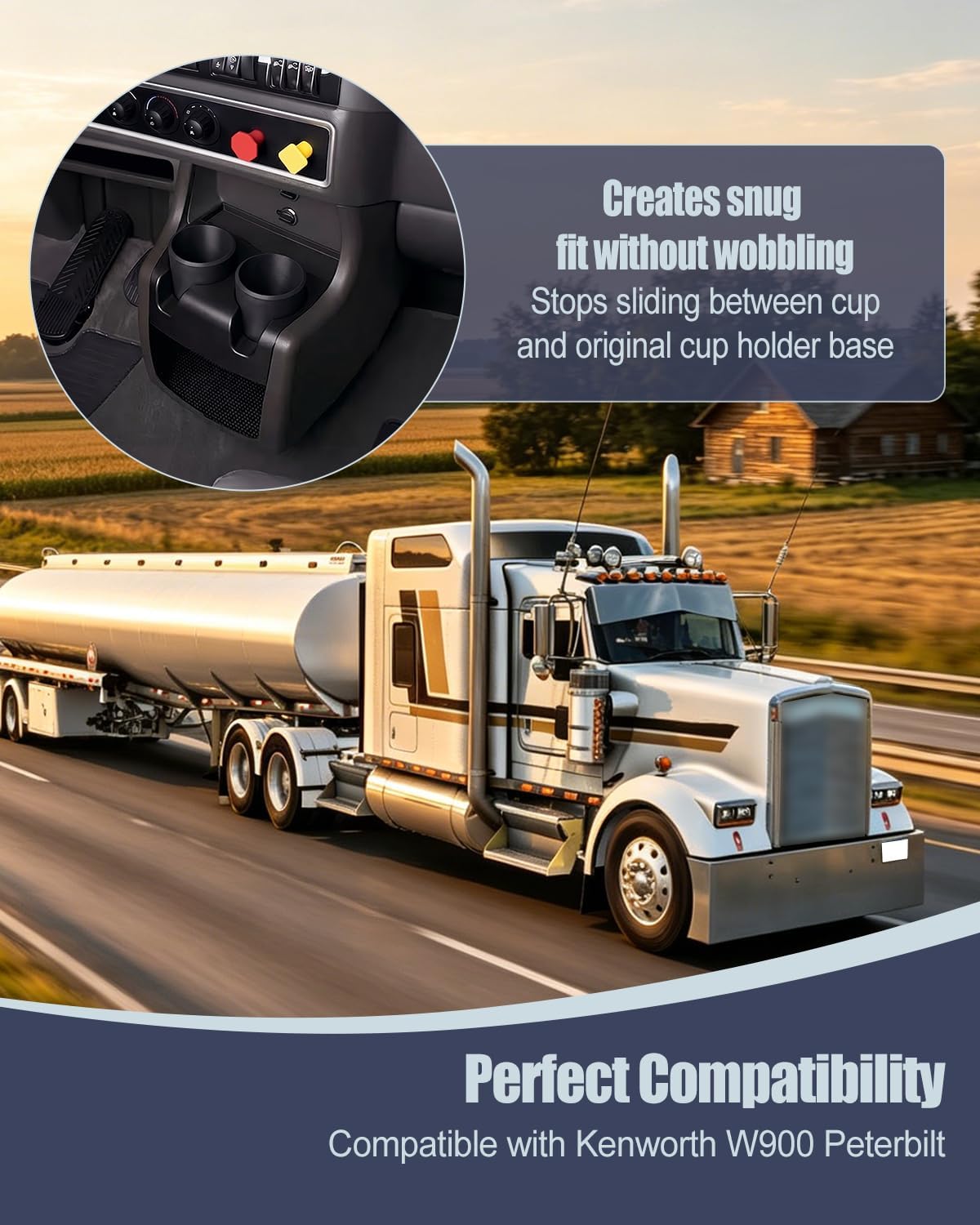 Cup Holder Insert Compatible with Kenworth W900, Truck Cup Adapter 86mm Fit